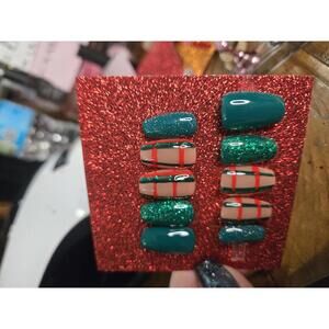 Christmas plaid press on nails custom made